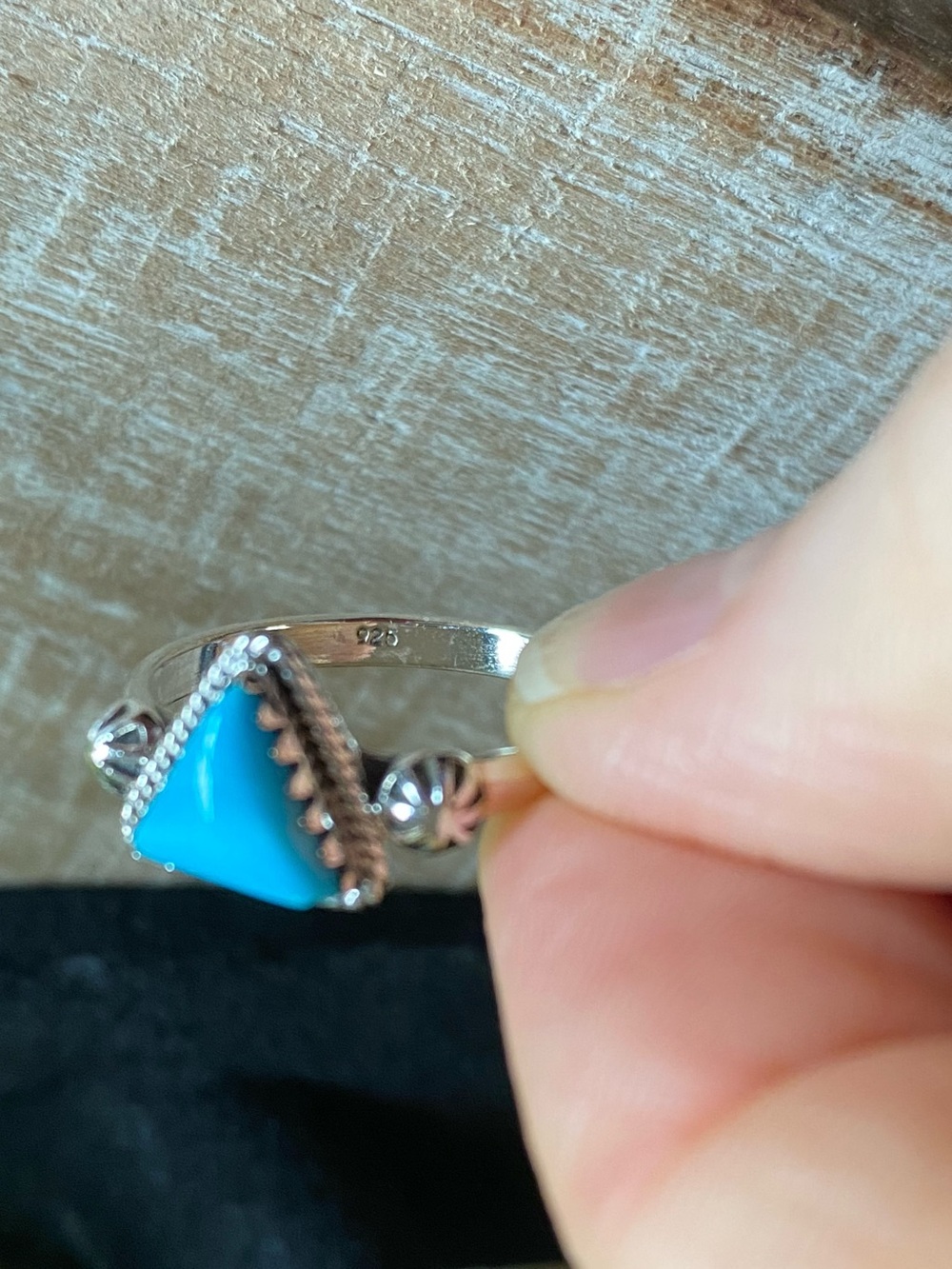 R50 Kingman Turquoise triangle sterling silver ring | size: 9 - Picture 6 of 8
